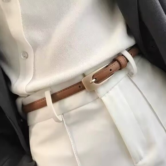 Cognac Brown Leather Skinny Belt - Picture 2 of 3